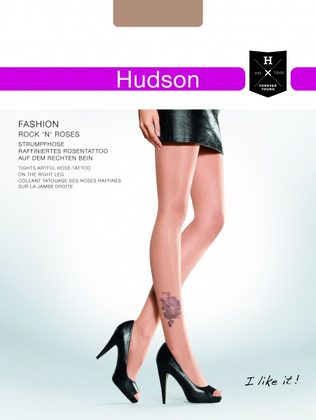 Hudson - Trendy tattoo effect strømpebukse med rose print