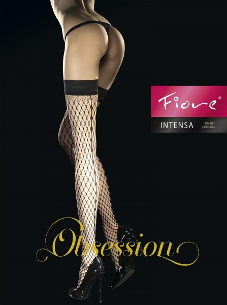 Fiore - Diamond fishnet hold ups med back seam design Intensa