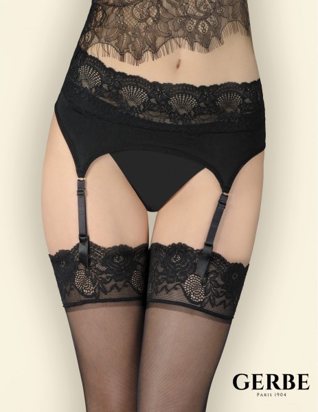 Gerbe - Satiny suspender belt med lace top Foly